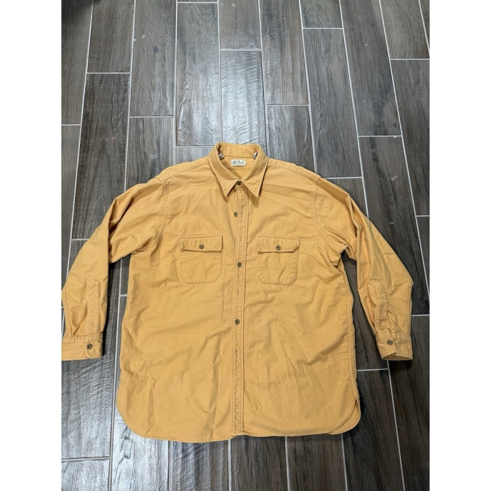 Vintage 70s LL Bean Cursive Chamois Orange Long Sleeve Button Up Shirt 19 XL